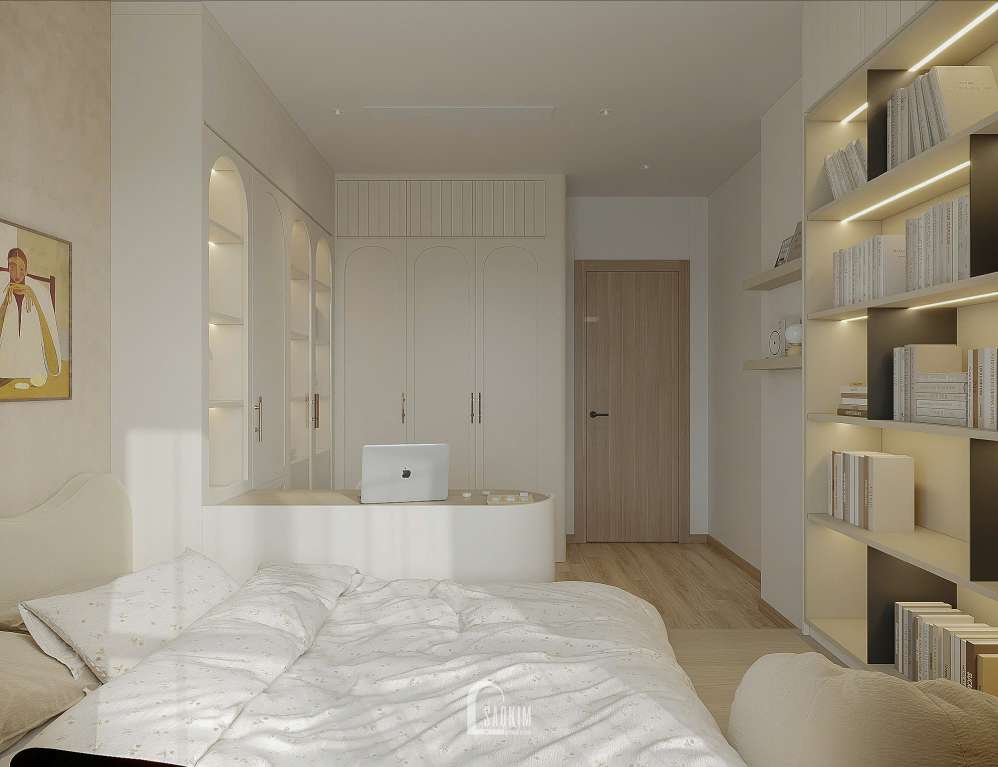 Thiết kế không gian phòng ngủ Master tại chung cư 87m2 Hinode City phong cách Wabi Sabi